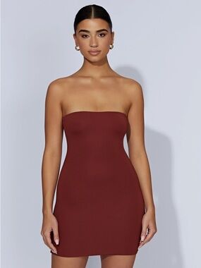 Meshki Stella Strapless Mini Dress Cherry Chocolate